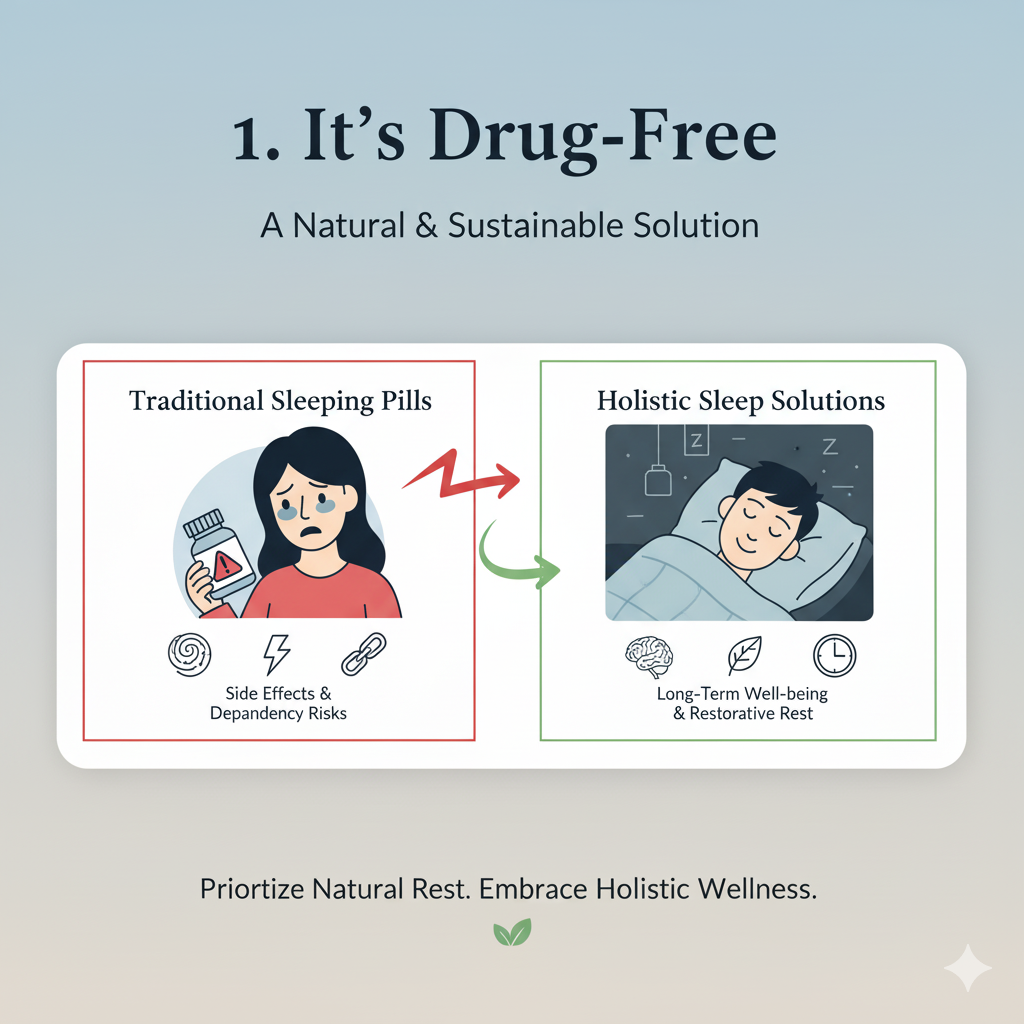 1. It's Drug-Free It offers a long-term solution without the side effects or dependency risks of sleeping pills.