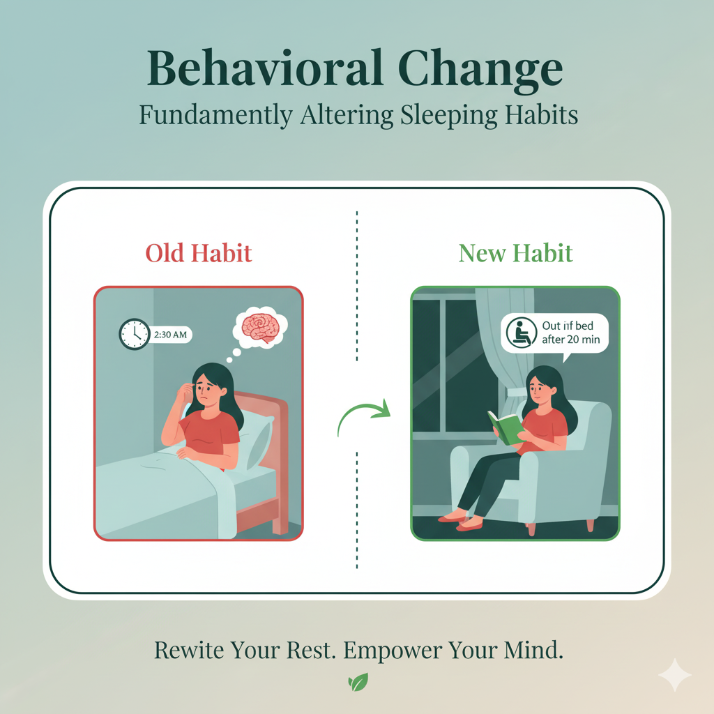 Behavioral Change: Implementing strict rules (like getting out of bed after 20 minutes of wakefulness) to fundamentally alter your sleeping habits.